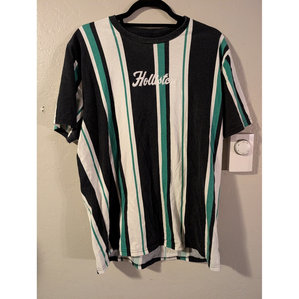 Hollister Mens Striped Tshirt Black / White / Green size XL